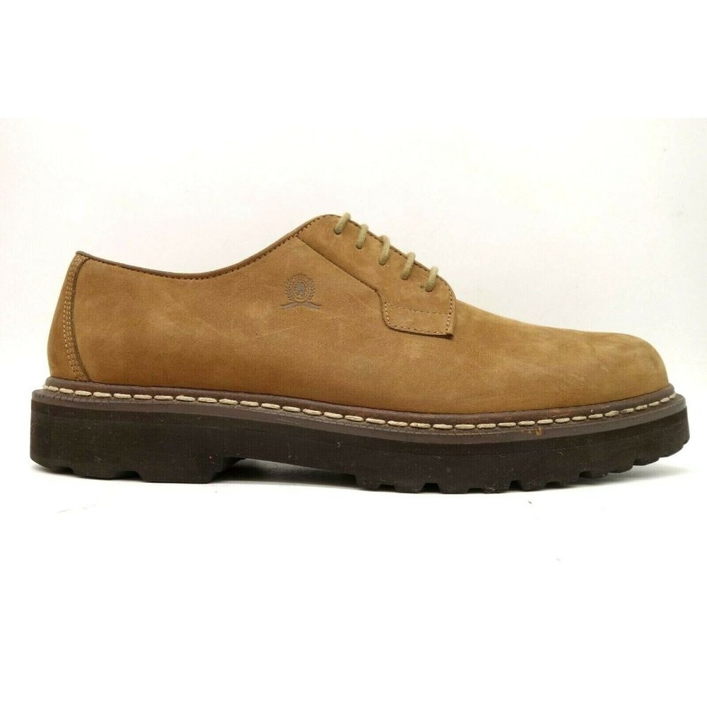 Tommy Hilfiger Logo Brown Leather Dress Casual Lace Up Oxfords Shoes Mens 11.5 M